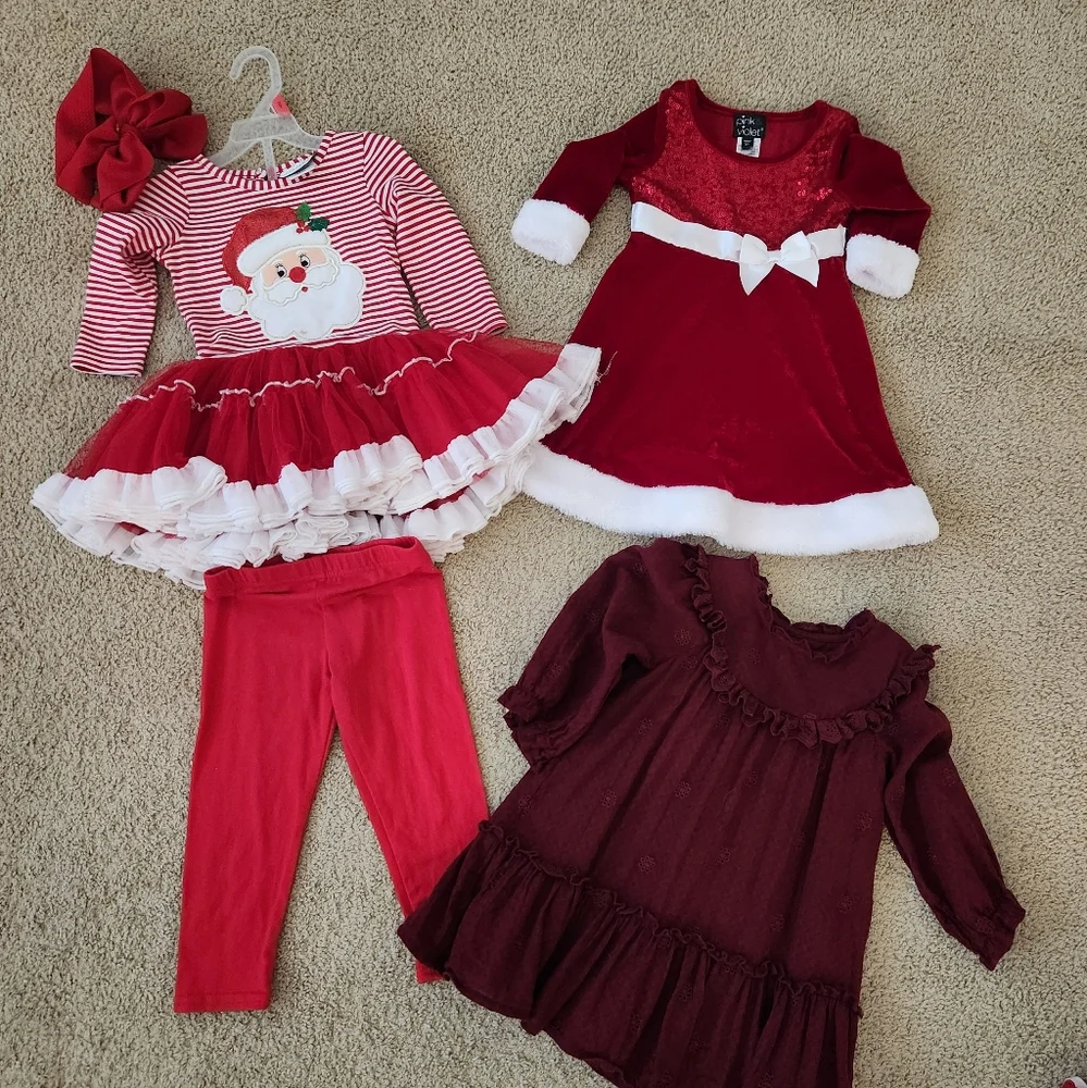 Girls Red Santa Tutu Matching Set - Holiday Dress & Leggings